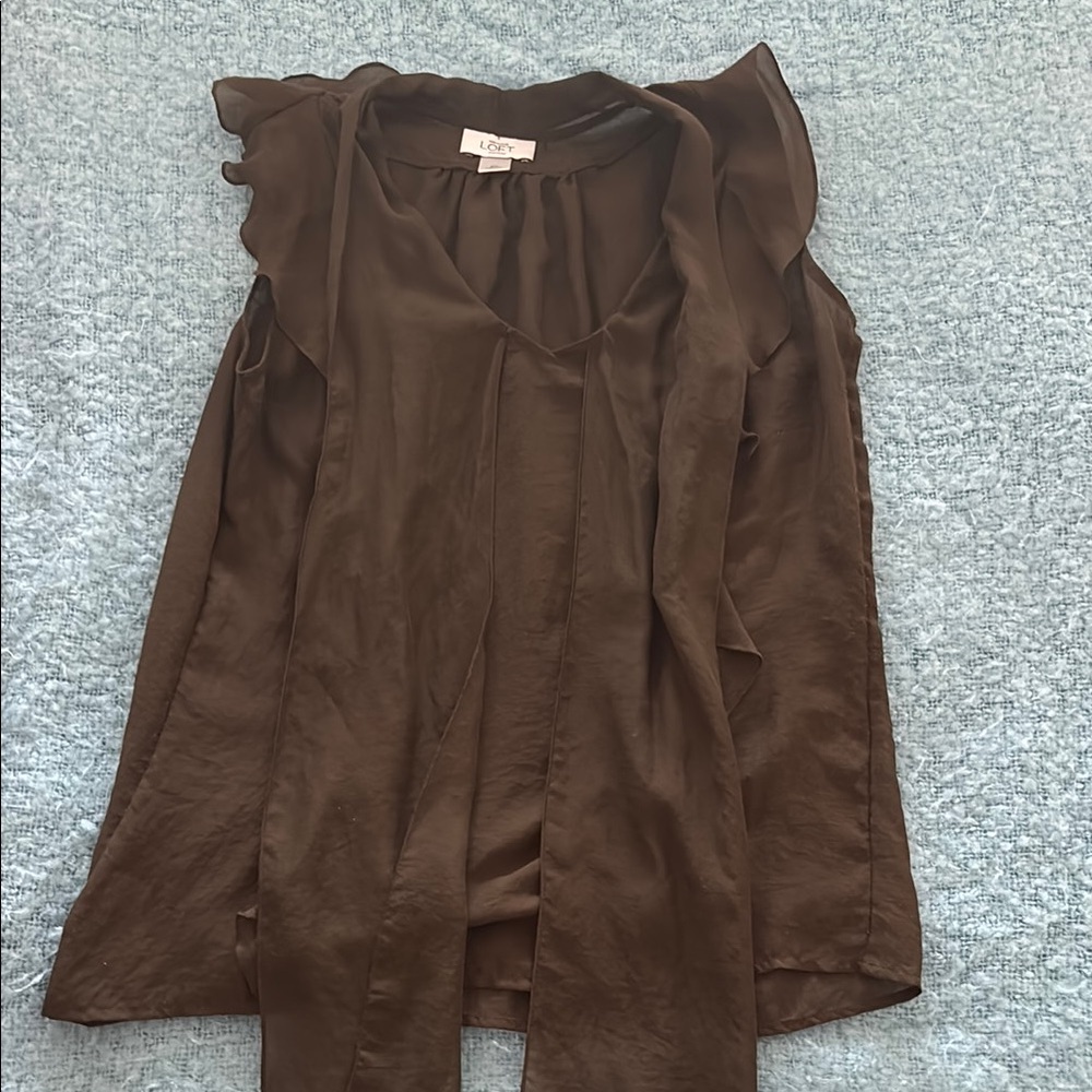 LOFT Chocolate Brown Ruffle Blouse